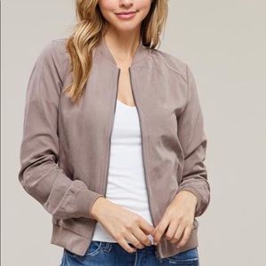 Olive Faux Suede Bomber Jacket